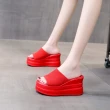【HMH】坡跟拖鞋 厚底拖鞋/舒適彈力飛織布面厚底坡跟拖鞋(紅)