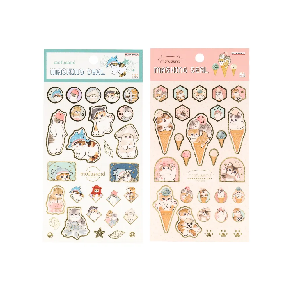 【sun-star】貓福珊迪Mofusand 圖鑑風 造型金邊貼紙(2款可選/日本進口/貓福珊迪/貼紙)