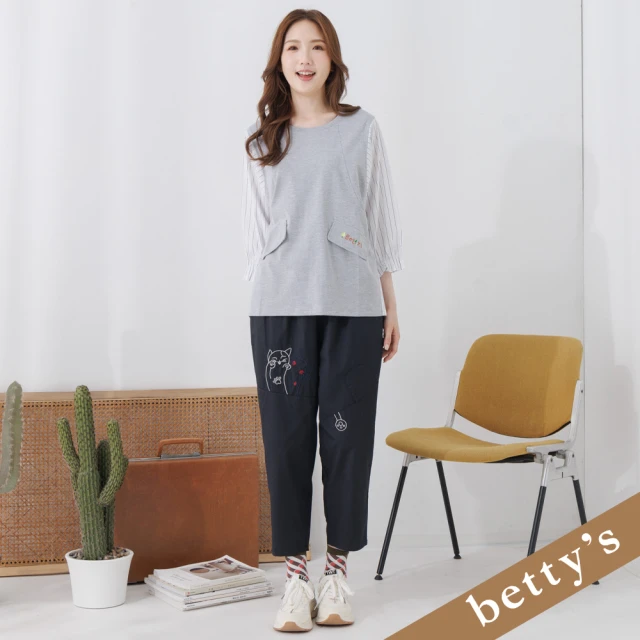 betty’s 貝蒂思 色塊拼接印花七分袖T-shirt(共