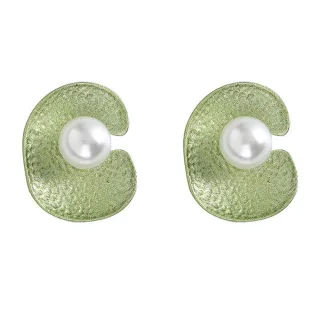【INES】韓國設計法式復古綠色花苞珍珠夾式耳環(無耳洞耳環 耳夾 夾式耳環 花苞耳環 珍珠耳環)