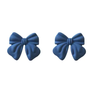 【MISA】韓國設計法式復古藍色蝴蝶結造型夾式耳環(無耳洞耳環 耳夾 夾式耳環 蝴蝶結耳環 法式耳環)