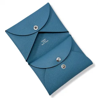 【Hermes 愛馬仕】Calvi Duo 卡片夾/零錢包(新牛仔藍 New Bleu Jean x 牛皮 Epsom)
