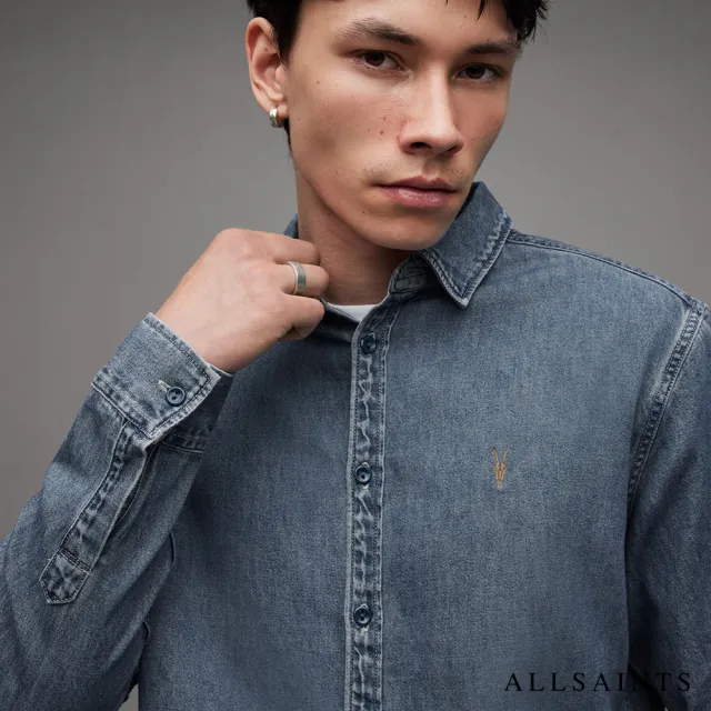 【ALLSAINTS】ELM 公羊頭骨牛仔長袖襯衫 MR005Z(舒適版型)