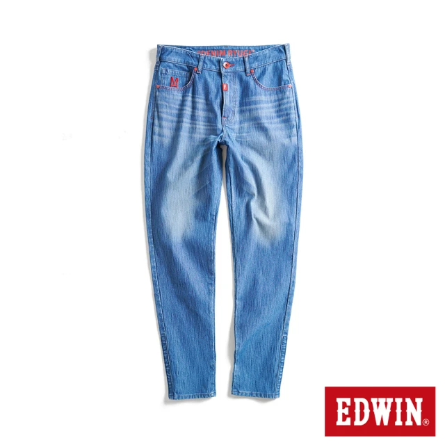 EDWIN 男裝 大師系列 JERSEYS迦績 口袋印花超彈性錐形褲(拔洗藍)