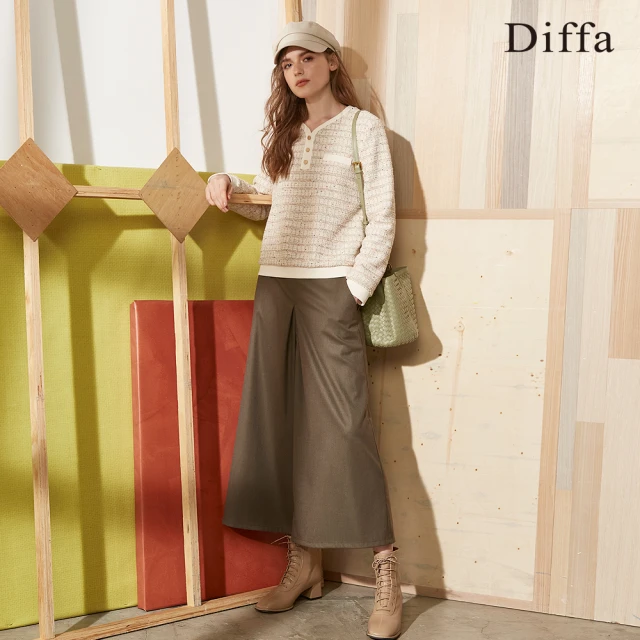DiffaDiffa 美型打褶剪裁設計寬襬長褲-女
