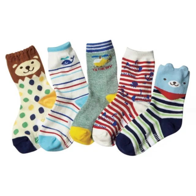 【橘魔法】（5入）小熊海軍防滑膠點中筒襪(短襪 襪子 童襪 男童 中童 小童 兒童 童裝)