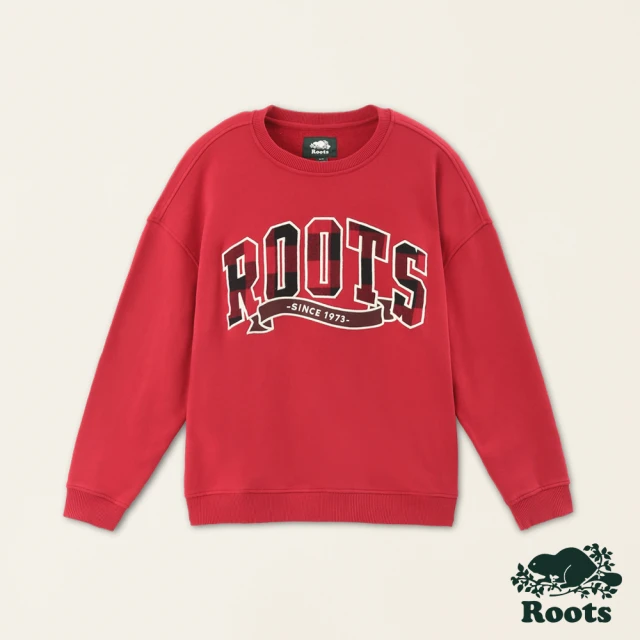 Roots Roots女裝-經典小木屋系列 刺繡貼布寬版大學T(紅色)