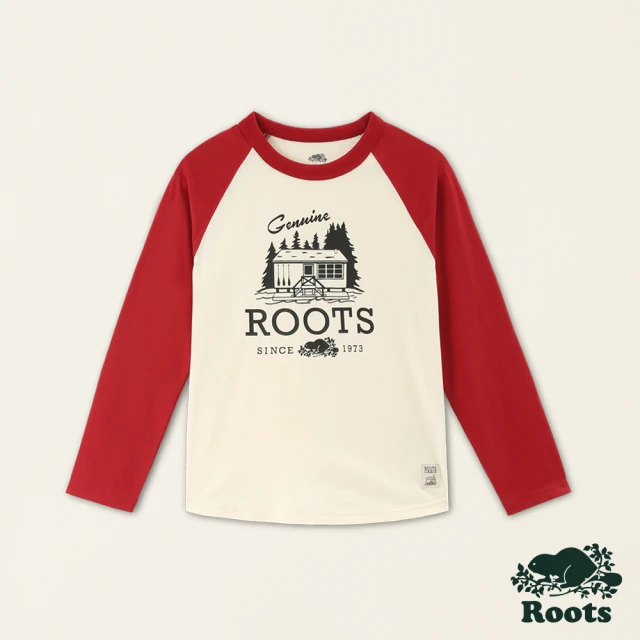 Roots Roots大童-經典小木屋系列 經典LOGO棒球T恤(米白色)