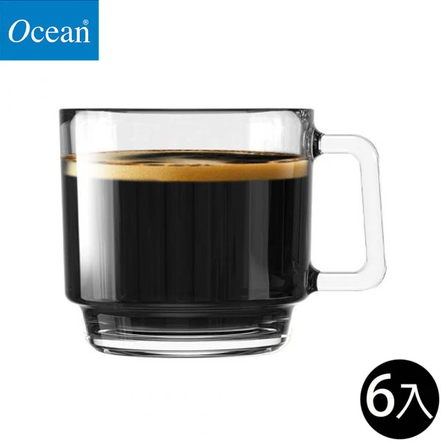 Ocean 可疊式把手玻璃杯 咖啡杯 485ml 6入組(玻璃杯 咖啡杯 把手玻璃杯)