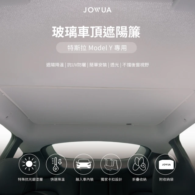 JOWUA 特斯拉 TESLA Model Y 玻璃車頂遮陽簾(2023 Model Y 特殊雙面布料 專利卡扣)