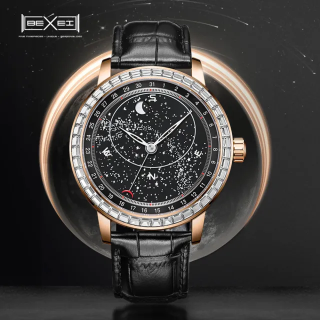 【BEXEI】貝克斯 愛時 銀河探險系列 男士月向多功能機械錶 9160(星河流轉宇宙奇趣機械奧秘)