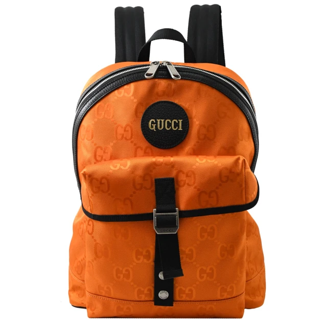 【GUCCI 古馳】新版經典雙G LOGO緹花前口袋休閒旅用包後背包(橘)