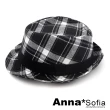 【AnnaSofia】紳士帽爵士帽禮帽-英倫格紋 現貨(黑白粗格系)