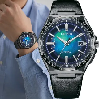 【CITIZEN 星辰】ATTESA 系列 千彩之海 鈦金屬藍色光動能電波對時 男錶  新年禮物 手錶(CB0215-18L)