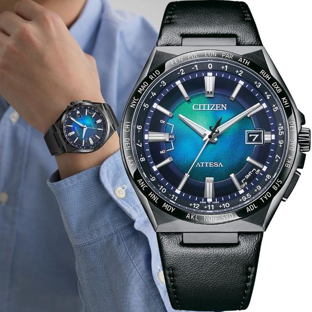 【CITIZEN 星辰】ATTESA 系列 千彩之海 鈦金屬藍色光動能電波對時 男錶  手錶   禮物(CB0215-18L)