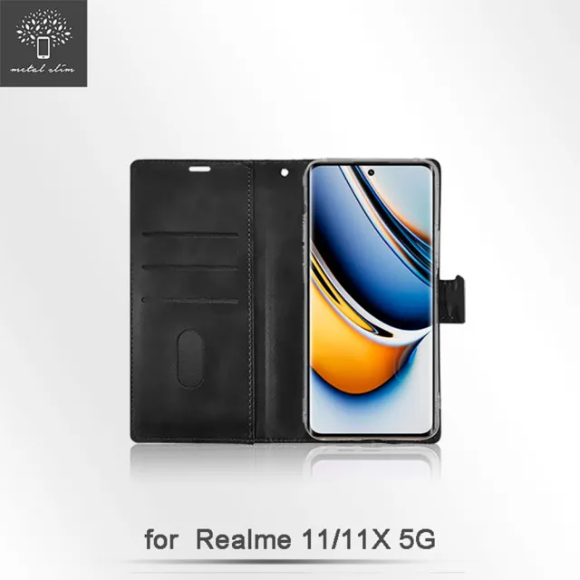 【Metal-Slim】Realme 11/11X 5G 高仿小牛皮前扣磁吸內層卡夾皮套
