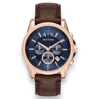 【A|X Armani Exchange】AX2508 男生 手錶 棕色皮革錶帶 計時功能 男款 不鏽鋼 男錶