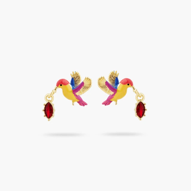 Les Nereides 翠羽-翠鳥與紅色水晶耳環