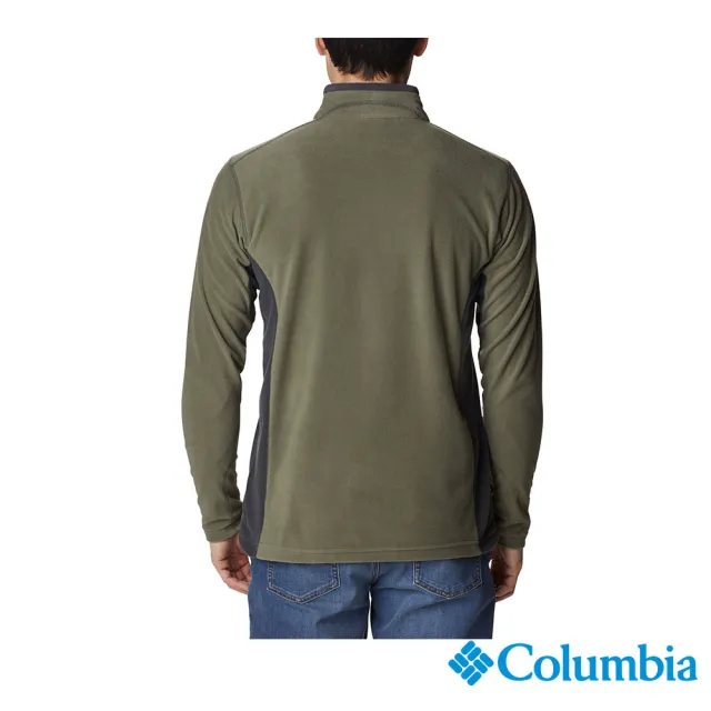 【Columbia 哥倫比亞 官方旗艦】男款-Klamath Range™UPF50刷毛半開襟上衣-軍綠(UAE65580AG/HF)