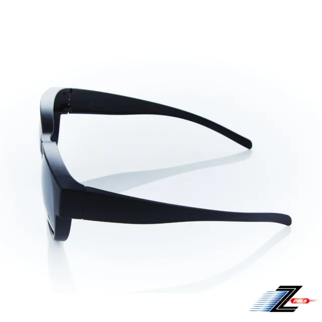 【Z-POLS】加高設計套鏡 頂級消光霧黑框搭Polarized偏光電鍍鏡面黑抗UV400包覆式太陽眼鏡(有無近視皆可用)