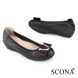 【SCONA 蘇格南】全真皮 時尚舒適楔型娃娃鞋(黑色 31201-1)