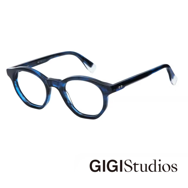 【GIGI Studios】曲折造型波士頓圓框光學眼鏡(藍 - COPERNICO-6779/7)