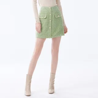【MYVEGA 麥雪爾】異材質拼接口袋連帽套裝短裙-淺綠(上下身分開販售)
