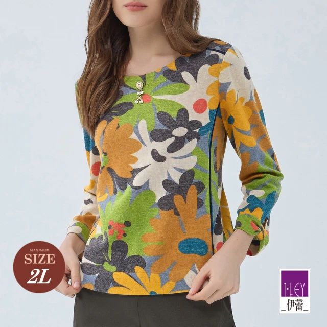 ILEY 伊蕾ILEY 伊蕾 撞色藝術花朵七分袖上衣(綠色；M-2L；1234251603)