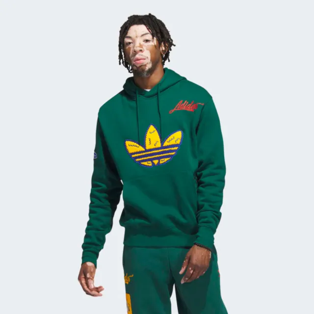 【adidas 愛迪達】上衣 男款 長袖上衣 帽T 運動 三葉草 C BADGE HOODY 綠 IL2354