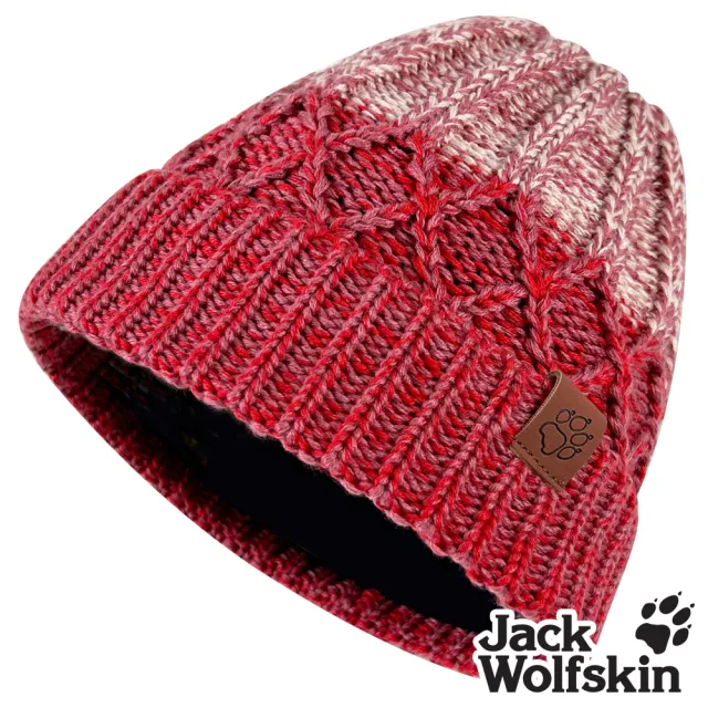 【Jack wolfskin 飛狼】漸層立體針織紋內刷毛保暖帽 毛帽(紅粉)