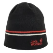 【Jack wolfskin 飛狼】小狼爪LOGO條紋針織保暖帽 雙面戴毛帽(黑配紅)