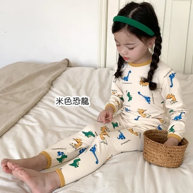 【橘魔法】滾邊滿印磨毛居家服套裝(長袖 長褲 睡衣 男童 女童 大童 兒童 童裝 內搭衣 上衣  衛生衣 保暖)