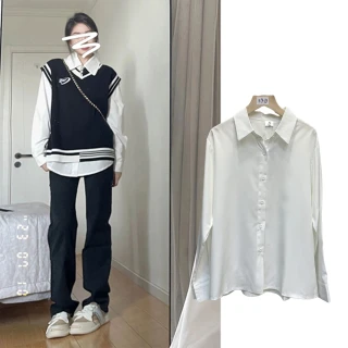 【JILLI-KO】日系學院風減齡疊穿白襯衫-F(白)