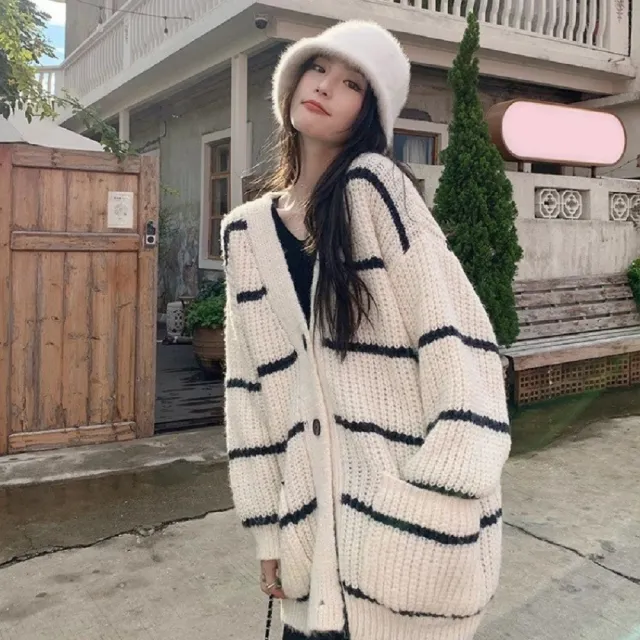 【AS 假日泳裝】有口袋 寬鬆針織外套 條紋外套 DR368