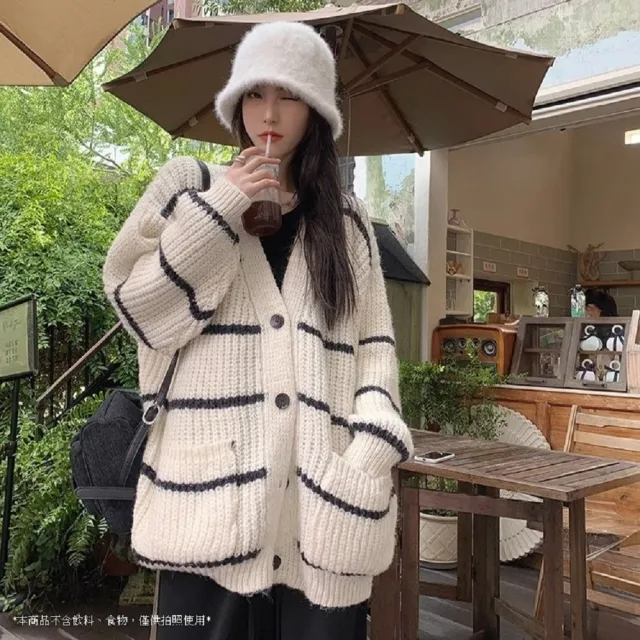 【AS 假日泳裝】條紋外套 有口袋 針織寬鬆外套 DR368