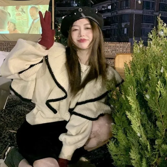 【AS 梨卡】荷葉邊上衣 針織 澎澎袖外套 DR369