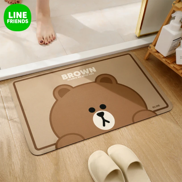 LINE FRIENDS 50x80cm熊大熊美方形軟式矽藻泥吸水速乾防滑踏墊(吸水踏墊 硅藻土 矽藻土)