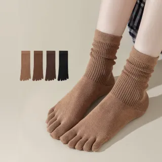 【NicoFun 愛定做】5雙 美拉德穿搭 五趾襪 中筒襪 五指襪 分趾襪 針織襪 棉襪 咖啡 襪子(女棉襪22-24.5cm)
