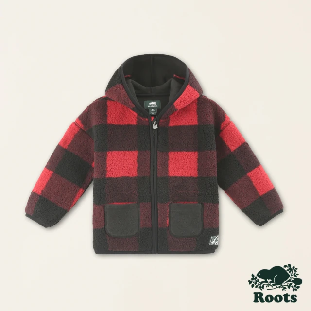 RootsRoots Roots小童-經典小木屋系列 橫條刷毛布大口袋連帽外套(紅色)