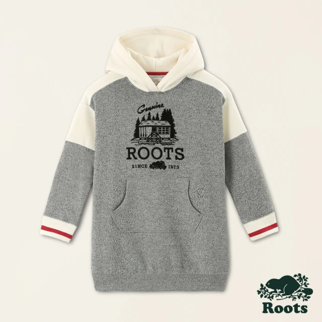 Roots Roots大童-經典小木屋系列 經典LOGO連帽洋裝(灰色)