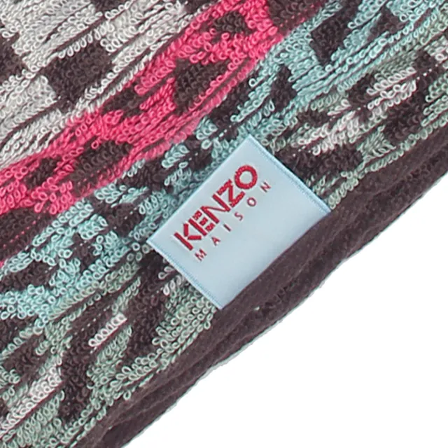 【KENZO】民族風多彩彈力針織純綿圍巾(粉藍/卡其)