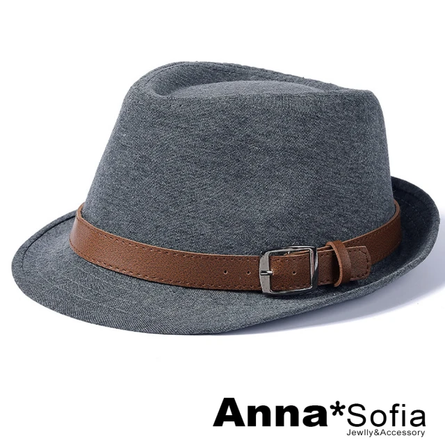 AnnaSofia 紳士帽爵士帽禮帽-仿羊毛革帶飾 現貨(灰系)