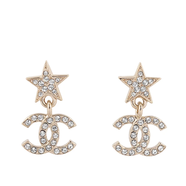 CHANEL 香奈兒CHANEL 香奈兒 CC Logo 水晶鑲飾及星星造型針式耳環(金色)