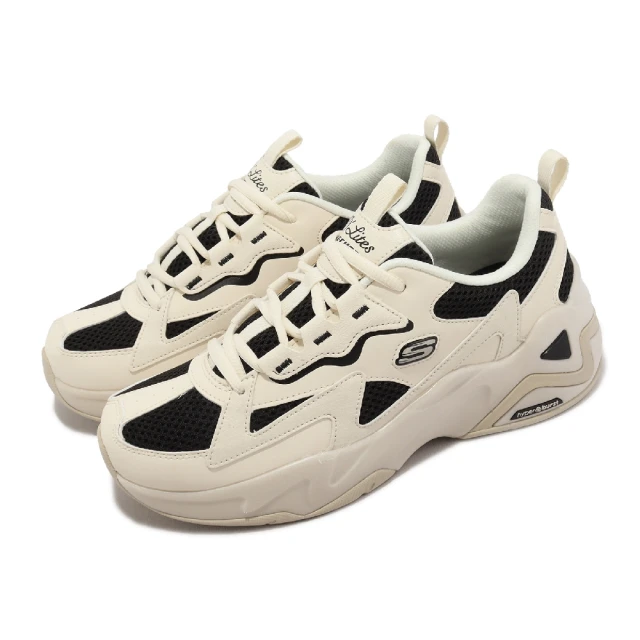 SKECHERS 休閒鞋 D Lites Hyper Burst 女鞋 米白 黑 固特異大底 老爹鞋 記憶鞋墊 拼接(896178-NTBK)