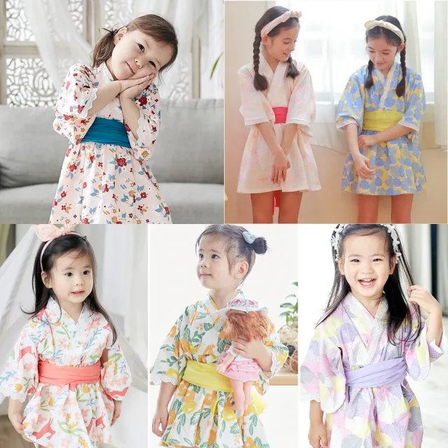【Baby 童衣】任選 日式和服浴衣洋裝 印花圖案浴衣洋裝 60364(粉色花朵)