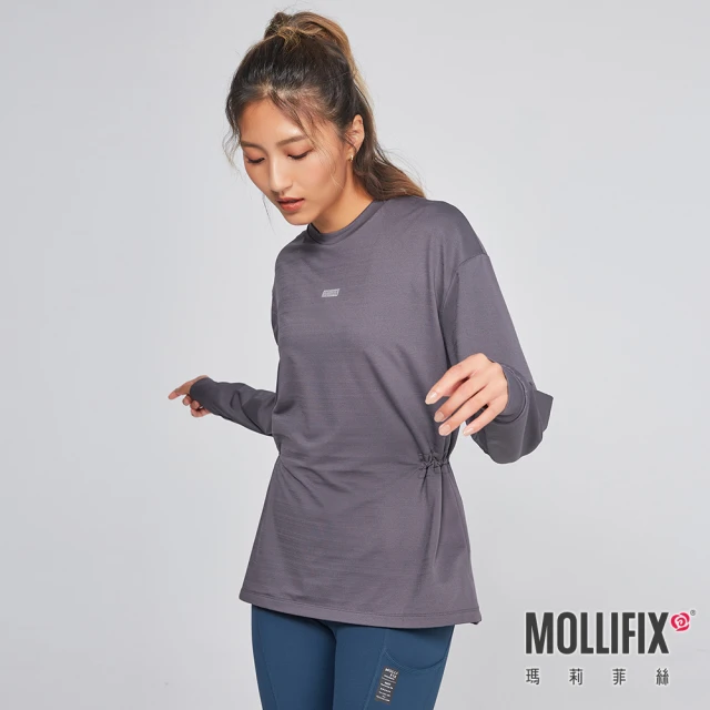 Mollifix 瑪莉菲絲Mollifix 瑪莉菲絲 溫暖薄絨收腰長版圓領上衣、瑜珈上衣、瑜珈服(碳灰)
