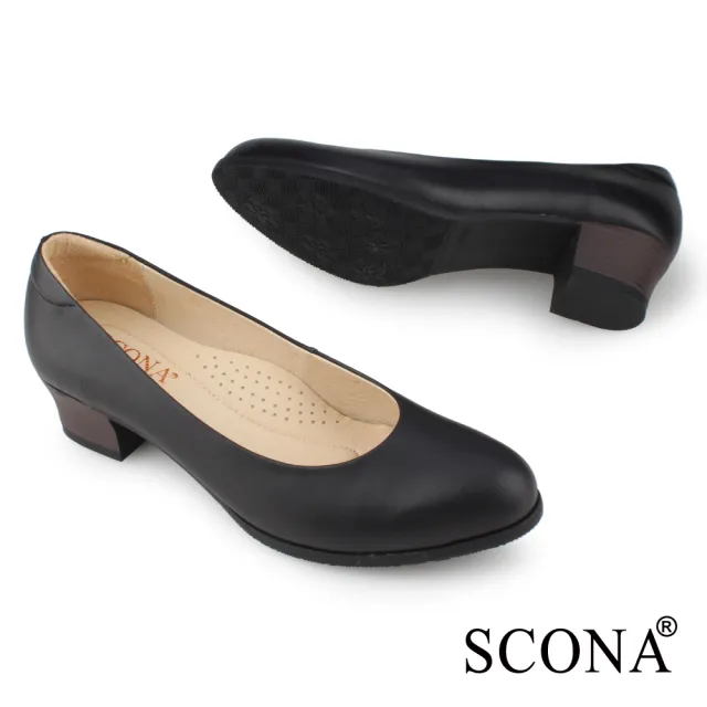 【SCONA 蘇格南】全真皮 通勤舒適低跟鞋(黑色 31209-1)
