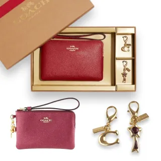 【COACH】專櫃禮盒版 立體字母LOGO 紅色 手拿包 吊飾 組合 零錢袋(Coach CF359)