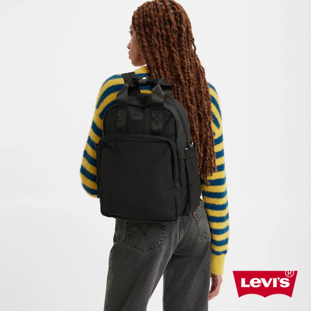 【LEVIS 官方旗艦】男女同款 手提、後背兩用背包 / 經典Logo徽章 黑 人氣新品 D7738-0001