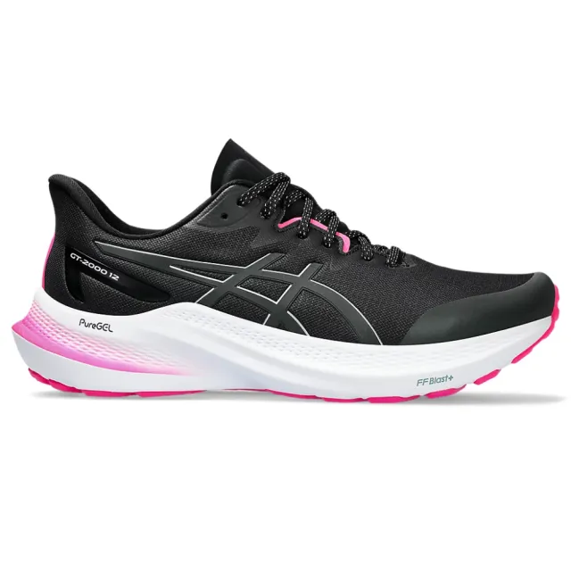 【asics 亞瑟士】慢跑鞋 女鞋 運動鞋 緩震 GT-2000 12 LITE-SHOW 黑白粉 1012B578-001